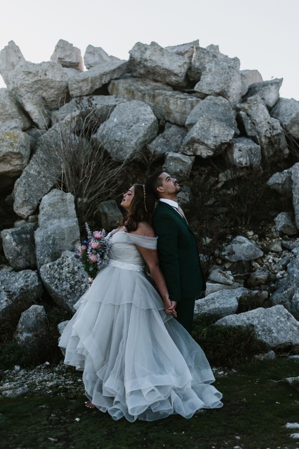 Intimate Elopement With Ballgown Wedding Dress At Portland Bill, Dorset