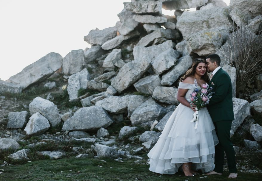 Intimate Elopement With Ballgown Wedding Dress At Portland Bill, Dorset