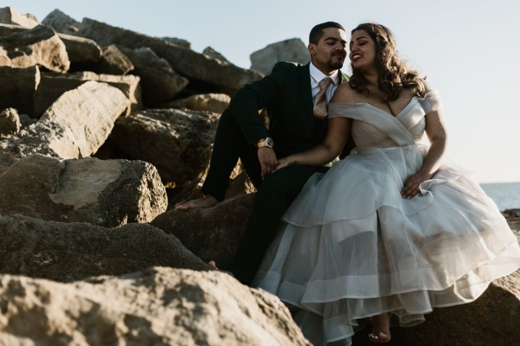 Intimate Elopement With Ballgown Wedding Dress At Portland Bill, Dorset