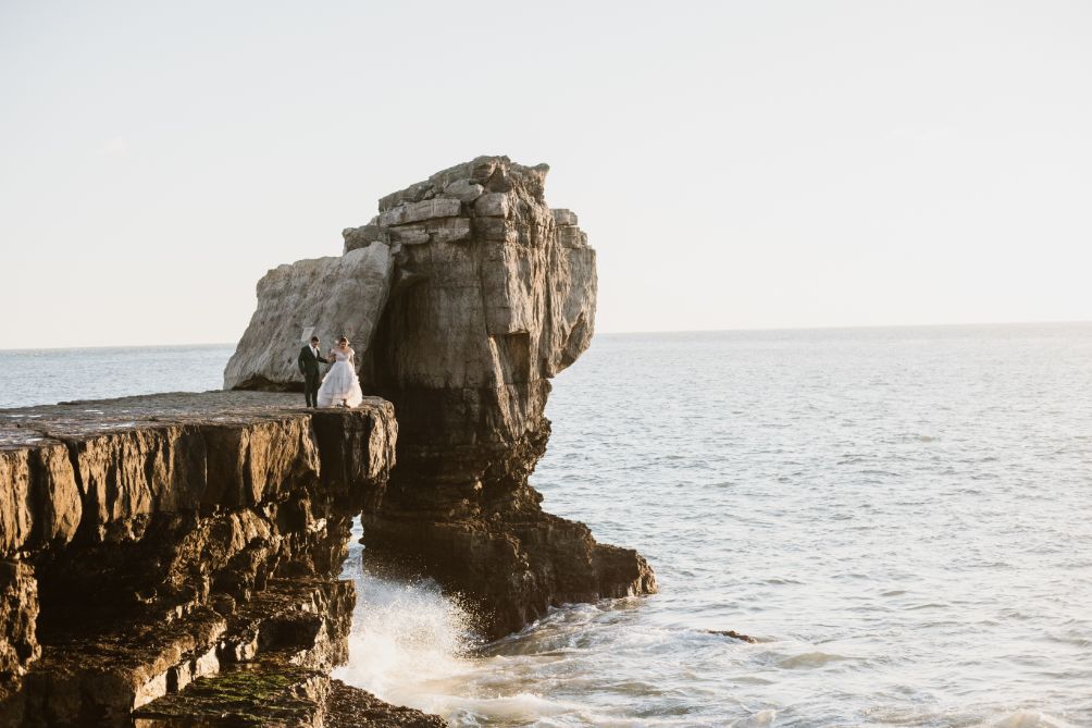 Intimate Elopement With Ballgown Wedding Dress At Portland Bill, Dorset