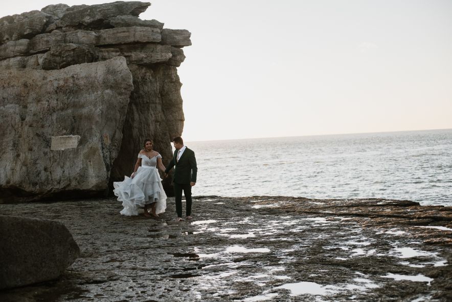 Intimate Elopement With Ballgown Wedding Dress At Portland Bill, Dorset