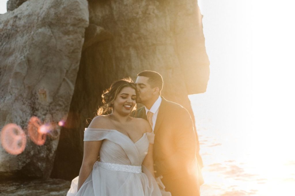 Intimate Elopement With Ballgown Wedding Dress At Portland Bill, Dorset