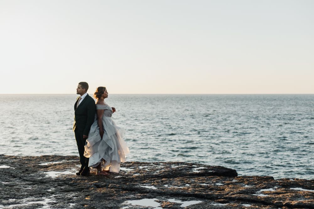 Intimate Elopement With Ballgown Wedding Dress At Portland Bill, Dorset