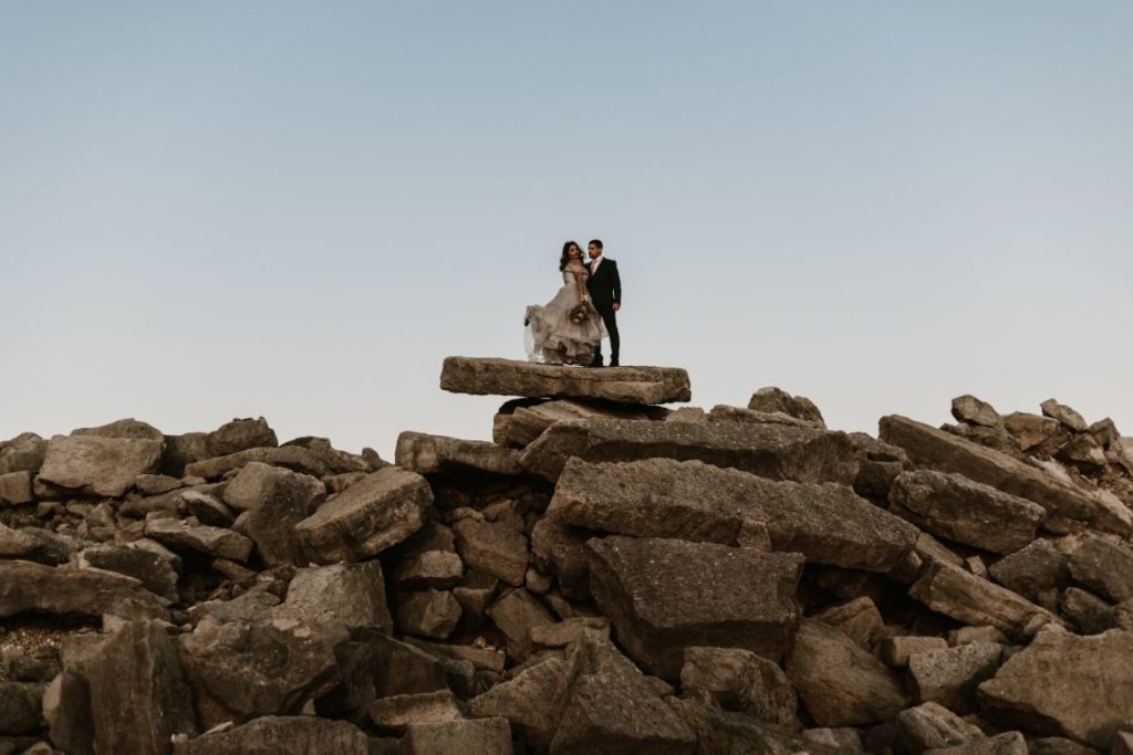 Intimate Elopement With Ballgown Wedding Dress At Portland Bill, Dorset
