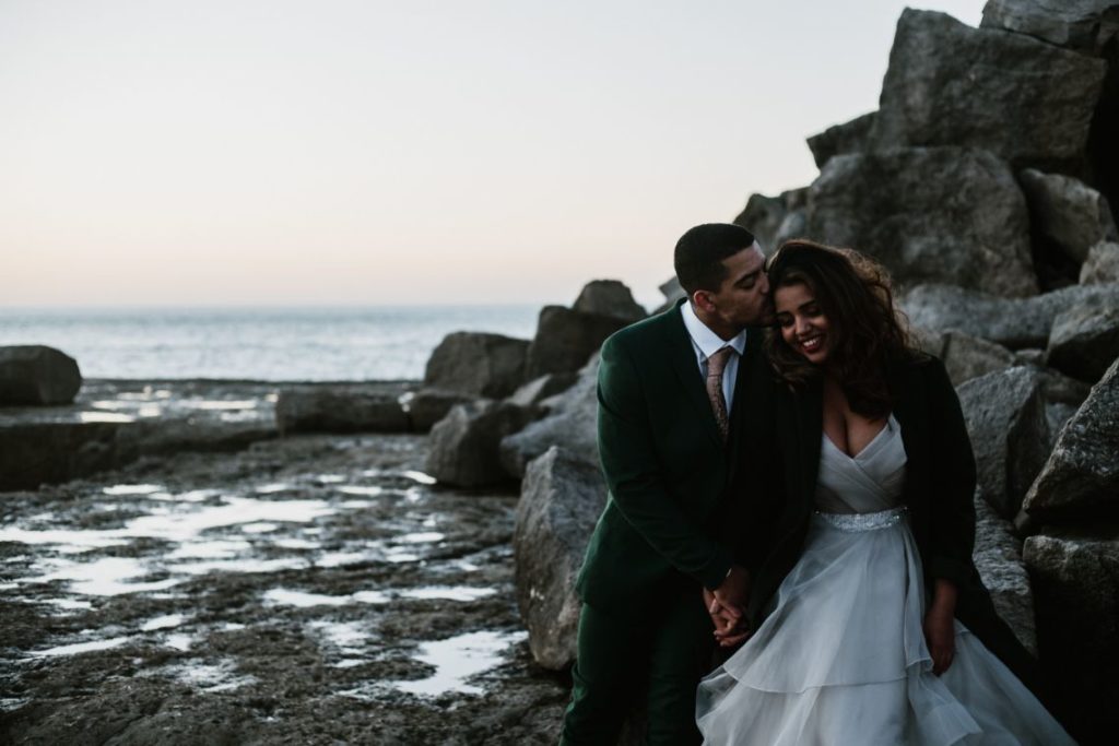 Intimate Elopement With Ballgown Wedding Dress At Portland Bill, Dorset