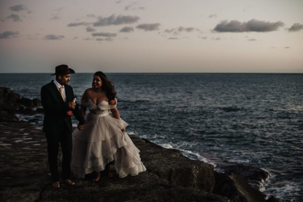 Intimate Elopement With Ballgown Wedding Dress At Portland Bill, Dorset