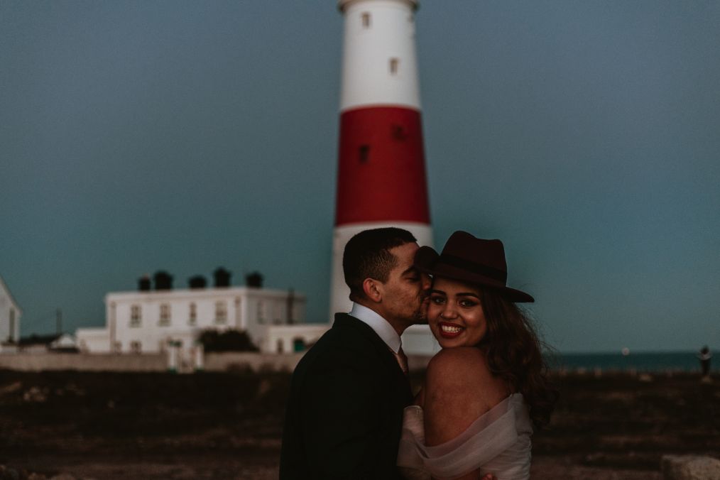 Intimate Elopement With Ballgown Wedding Dress At Portland Bill, Dorset