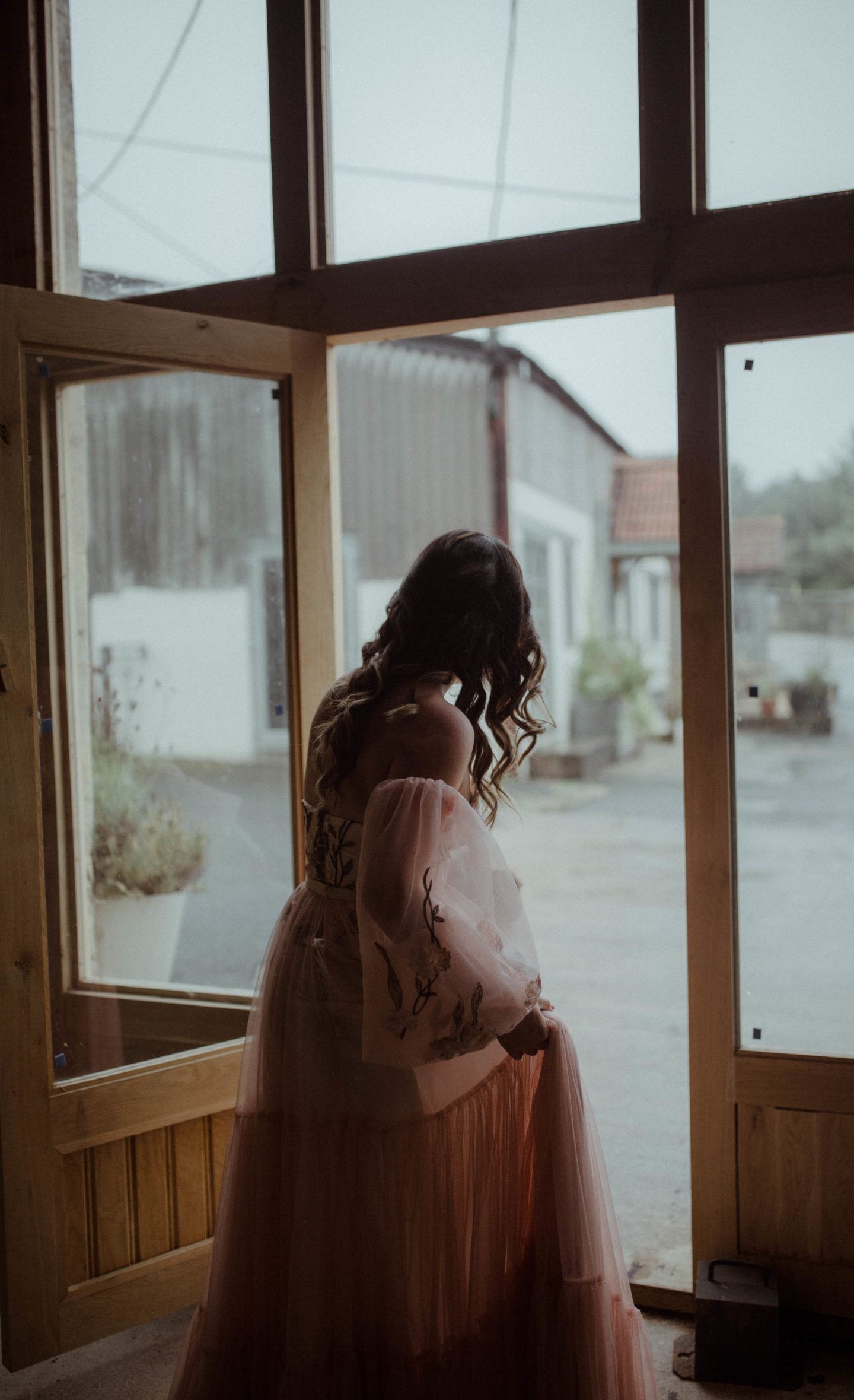 Micro Wedding With Pink Floral Wedding Dress At Manor Farm, Bristol