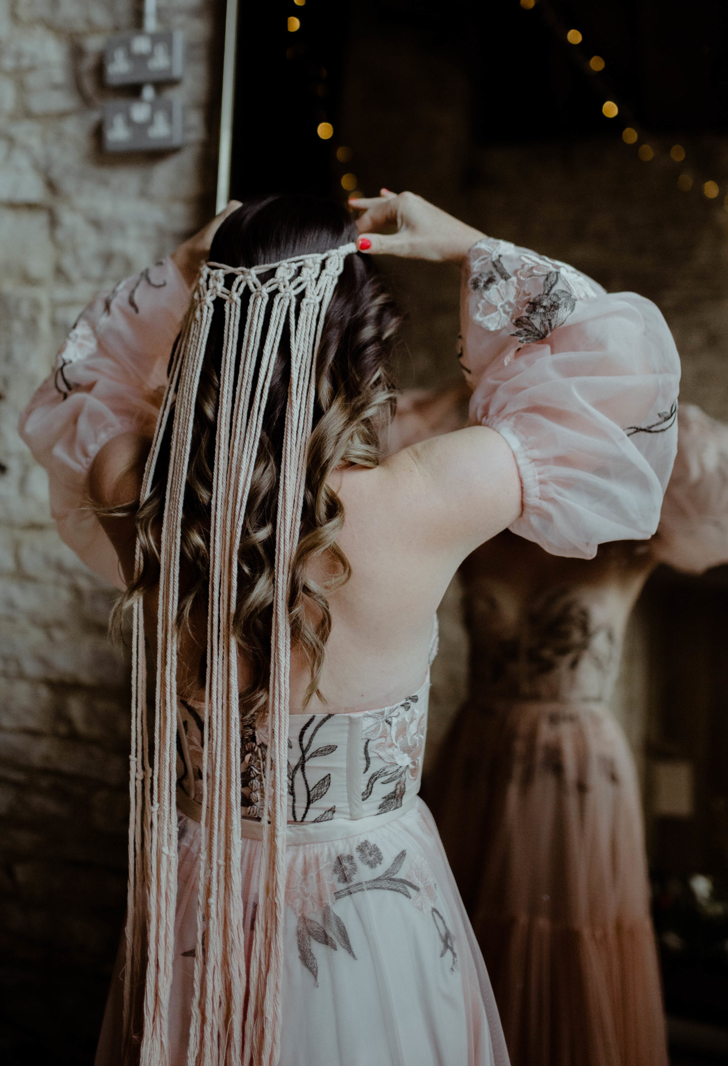 Micro Wedding With Pink Floral Wedding Dress At Manor Farm, Bristol