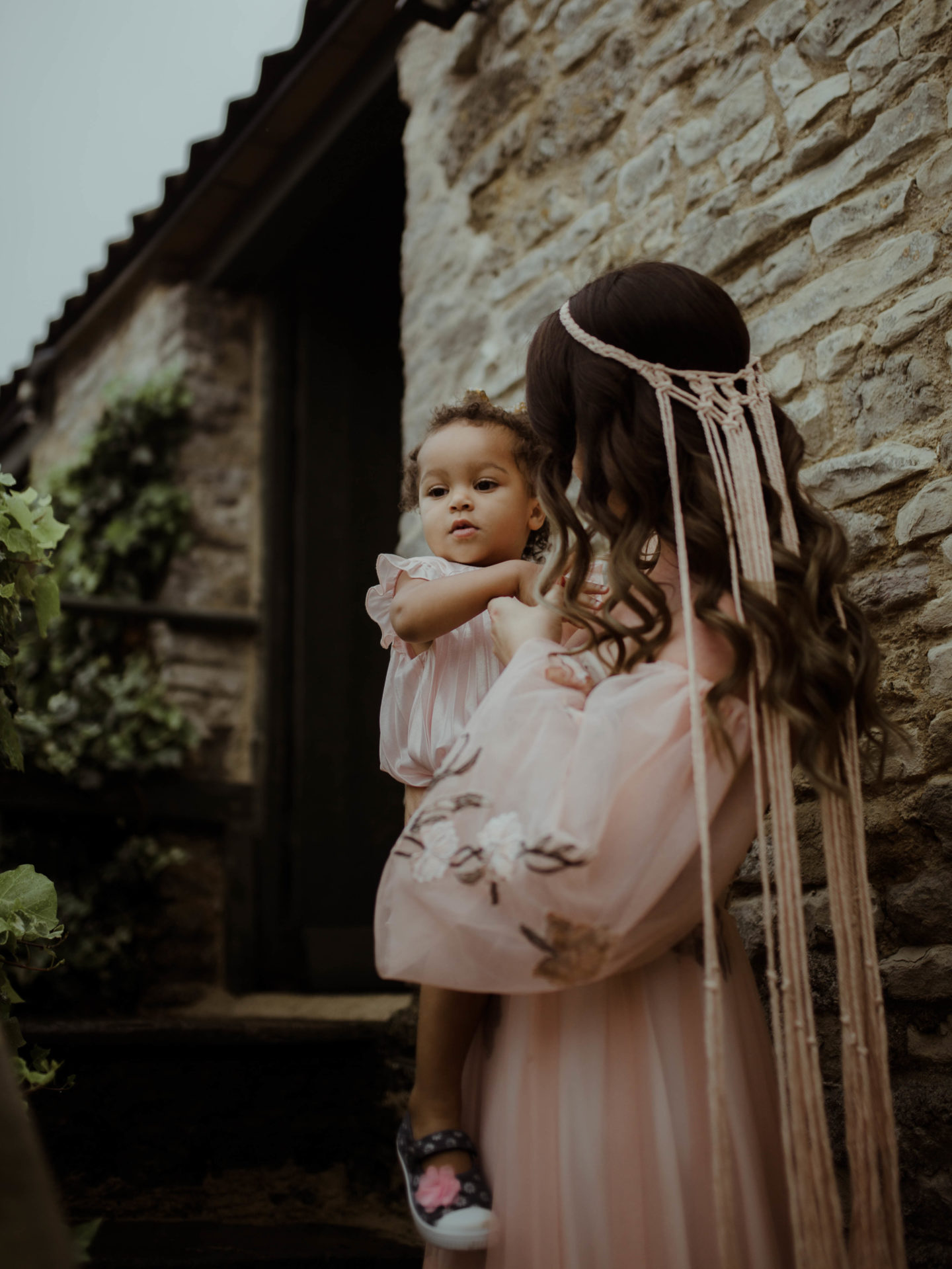 Micro Wedding With Pink Floral Wedding Dress At Manor Farm, Bristol