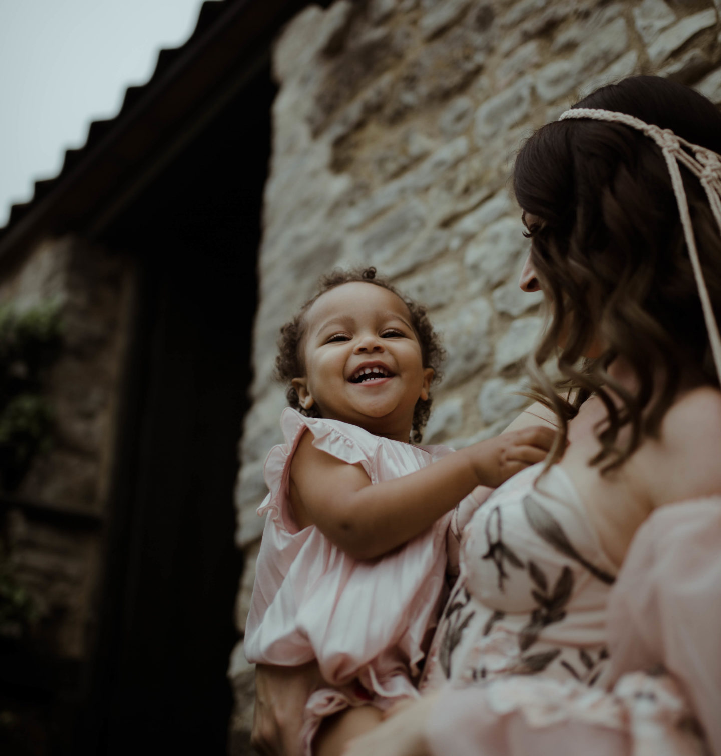 Micro Wedding With Pink Floral Wedding Dress At Manor Farm, Bristol