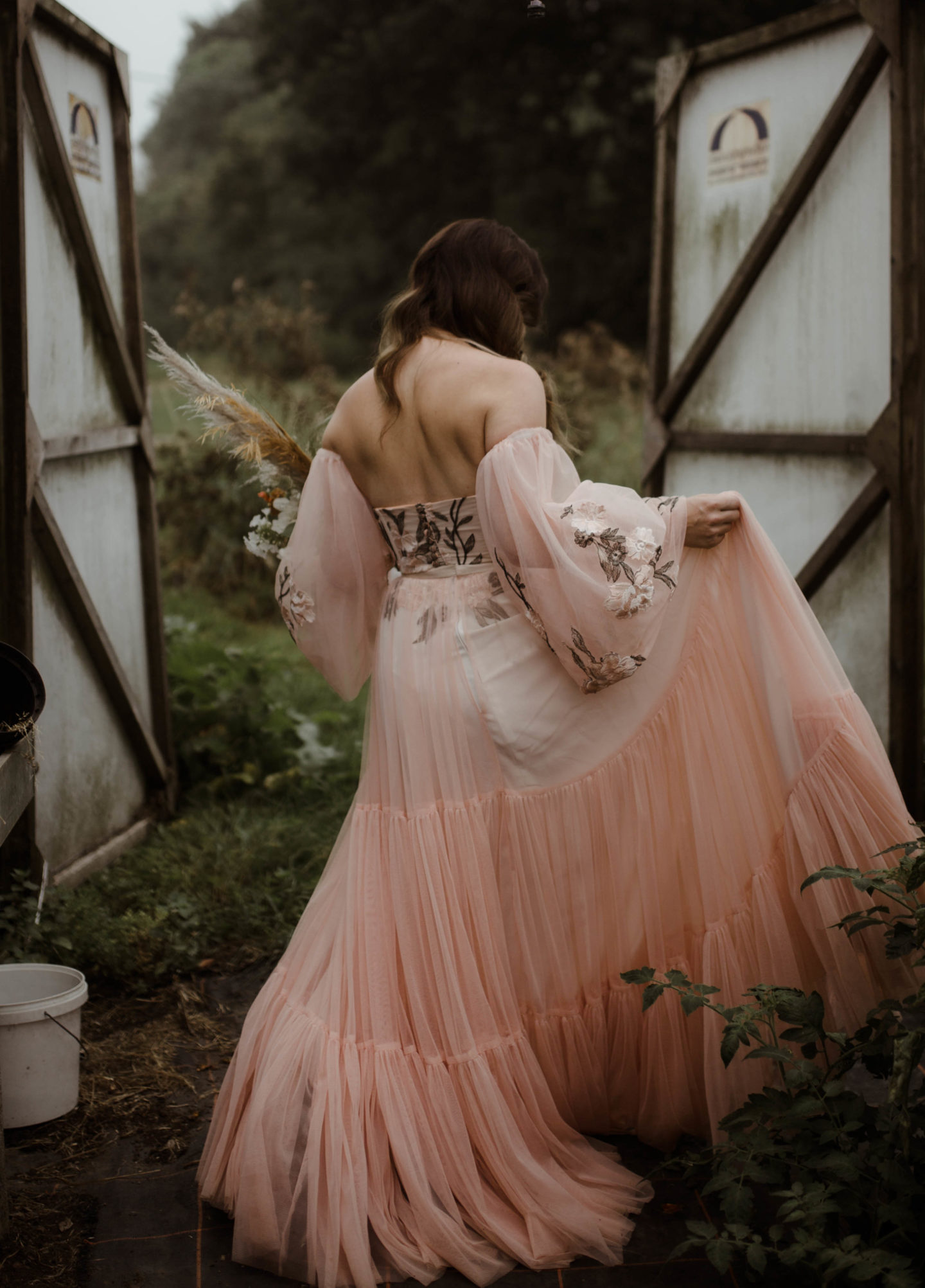 Micro Wedding With Pink Floral Wedding Dress At Manor Farm, Bristol