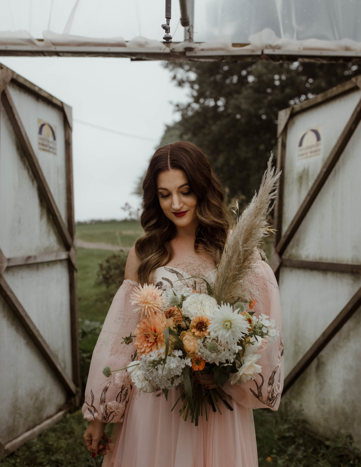 Micro Wedding With Pink Floral Wedding Dress At Manor Farm, Bristol