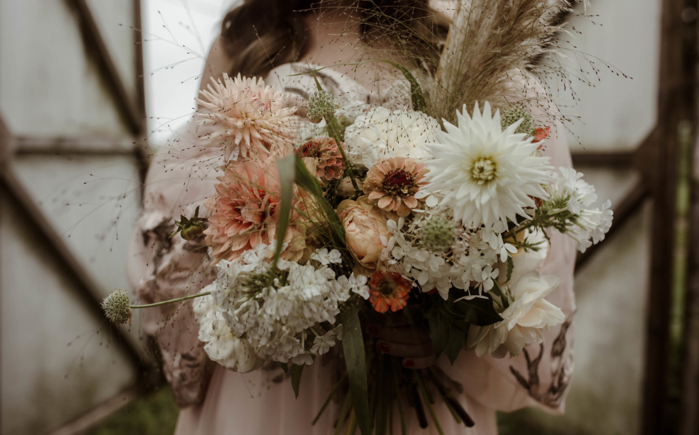 Micro Wedding With Pink Floral Wedding Dress At Manor Farm, Bristol