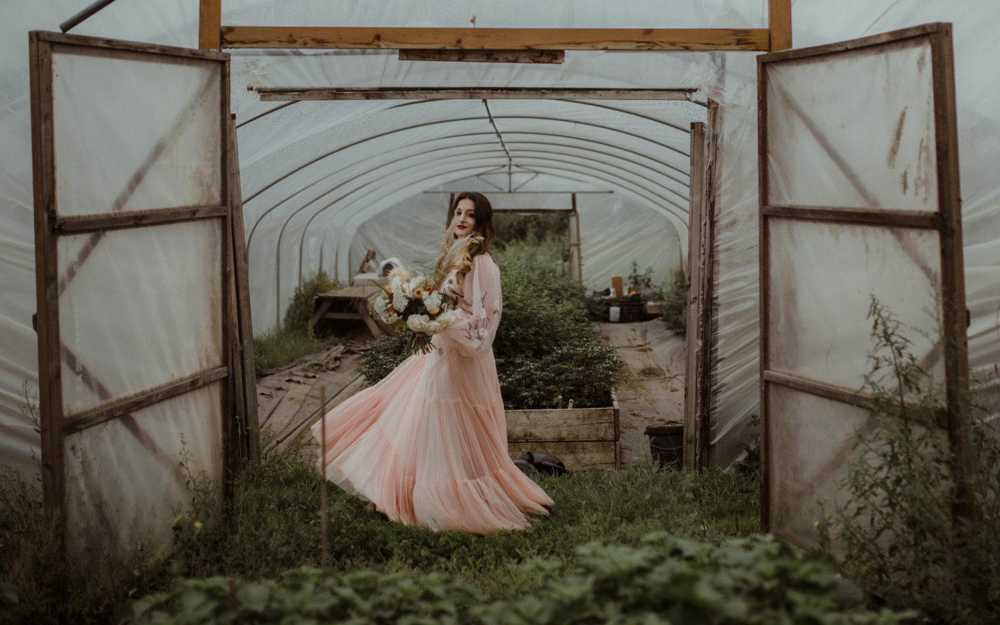 Micro Wedding With Pink Floral Wedding Dress At Manor Farm, Bristol