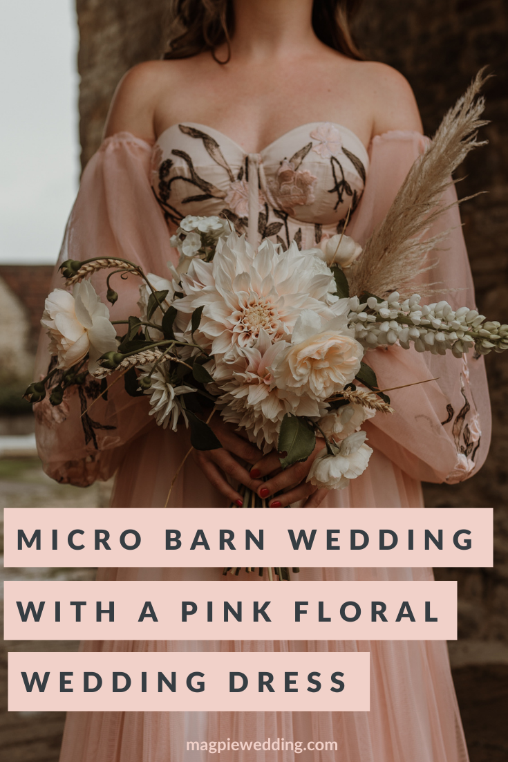 Micro Wedding With Pink Floral Wedding Dress At Manor Farm, Bristol