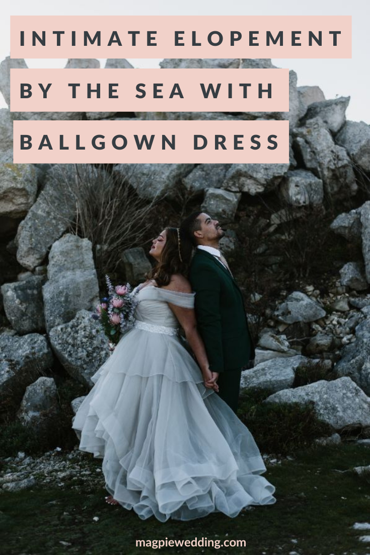 Intimate Elopement With Ballgown Wedding Dress At Portland Bill, Dorset