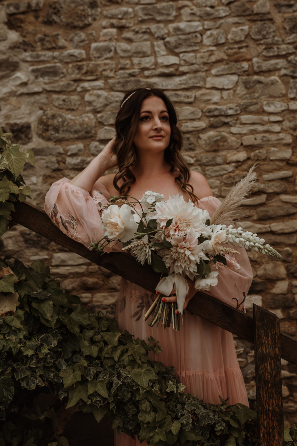 Micro Wedding With Pink Floral Wedding Dress At Manor Farm, Bristol