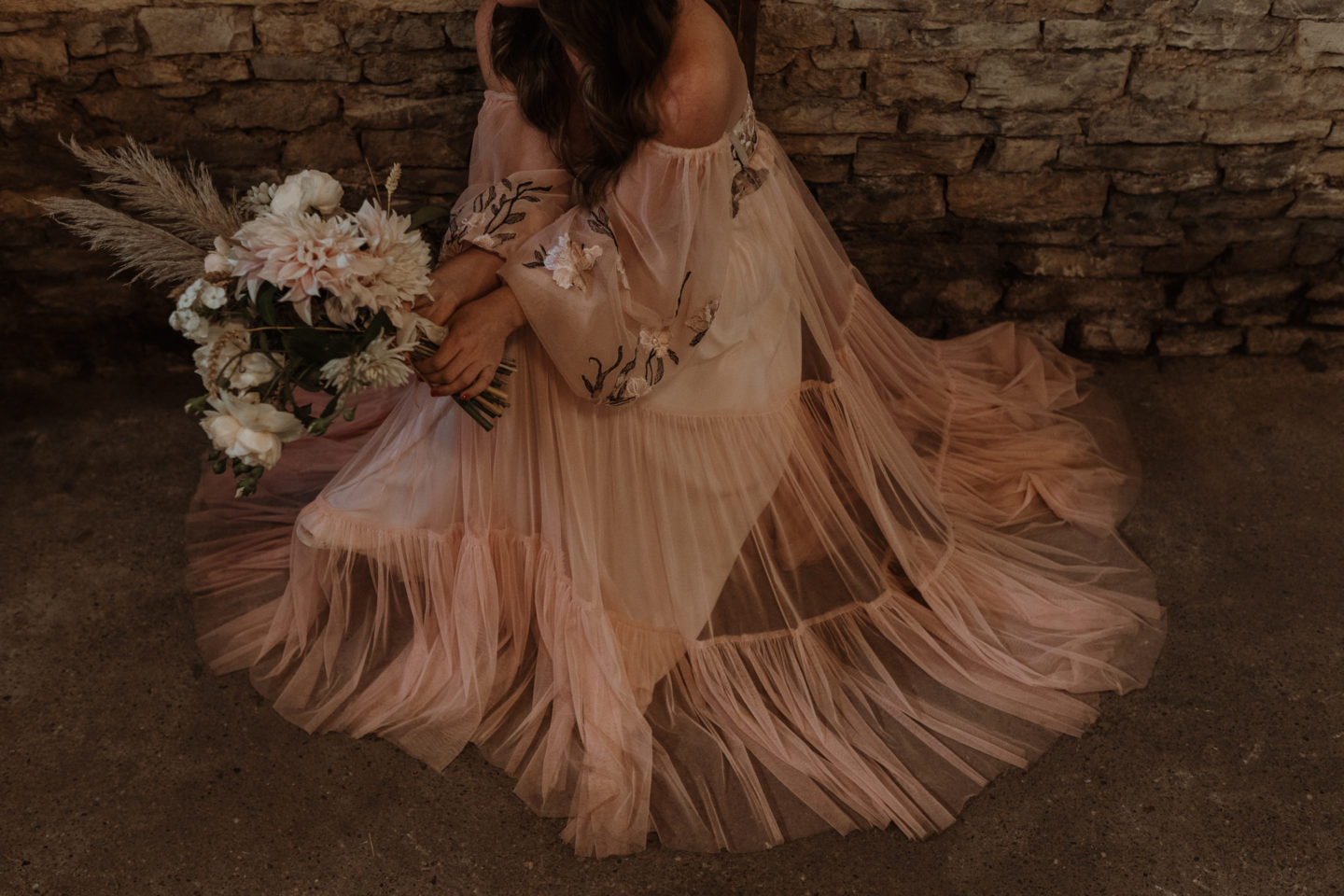 Micro Wedding With Pink Floral Wedding Dress At Manor Farm, Bristol