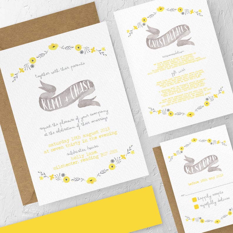 Grey and Yellow Wedding Ideas; Pantone Colour of The Year 2021