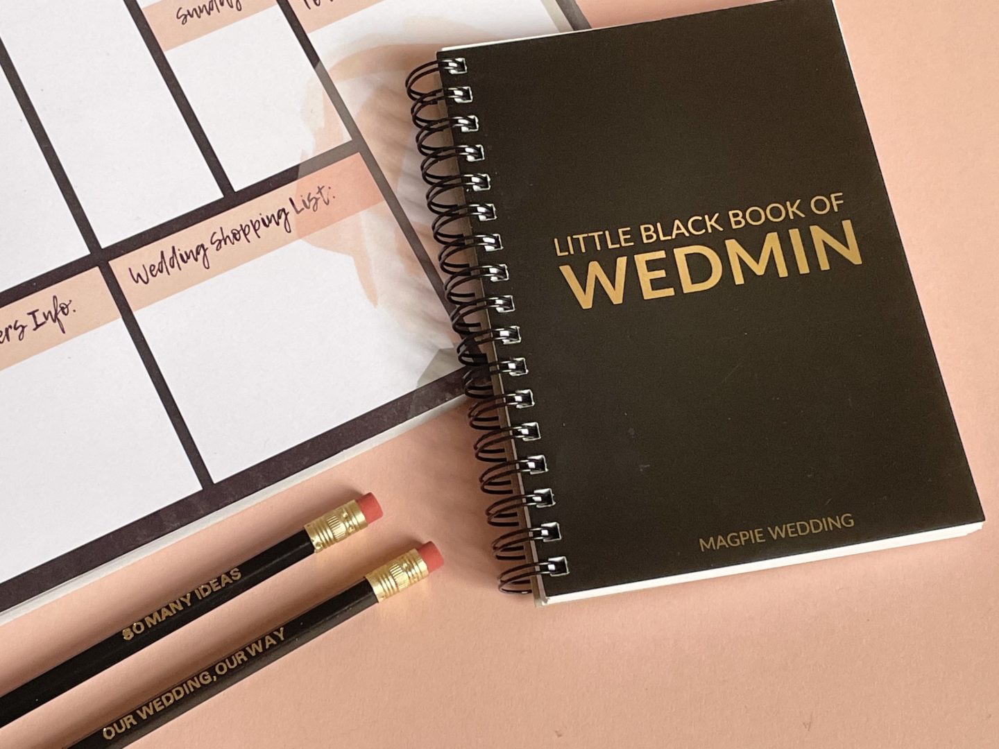 Wedding Planning Notepad, Desk Planner, Pencils Stationery Set