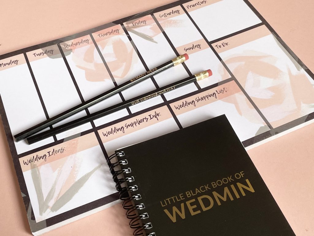 Wedding Planning Notepad, Desk Planner, Pencils Stationery Set