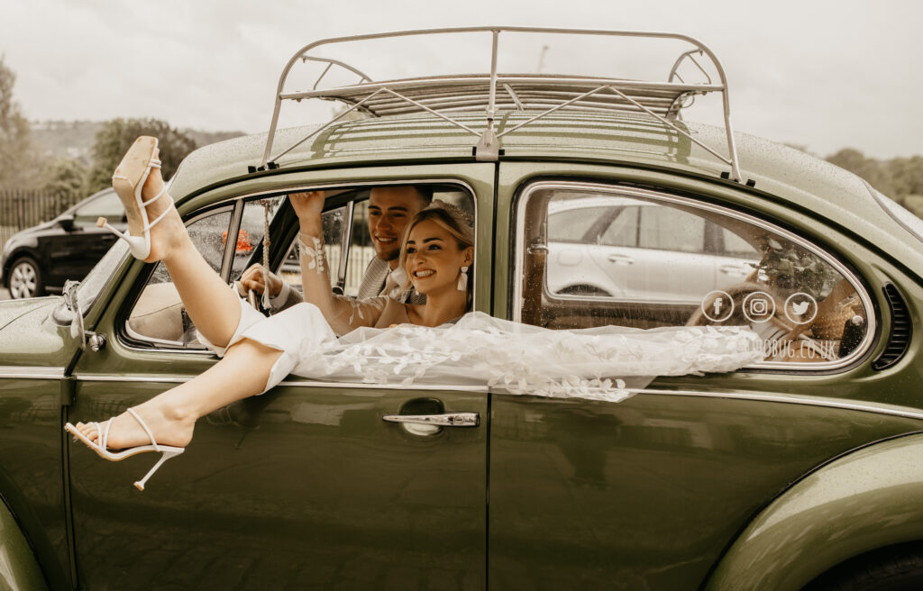 City Elopement With Bridal Jumpsuit and Vintage Wedding Car In Guildhall, Bath