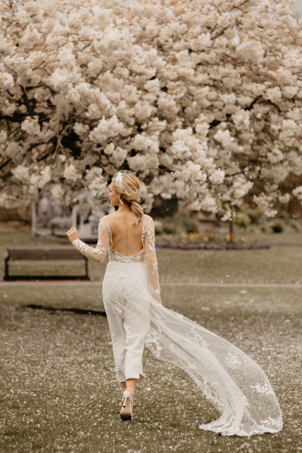 City Elopement With Bridal Jumpsuit and Vintage Wedding Car In Guildhall, Bath