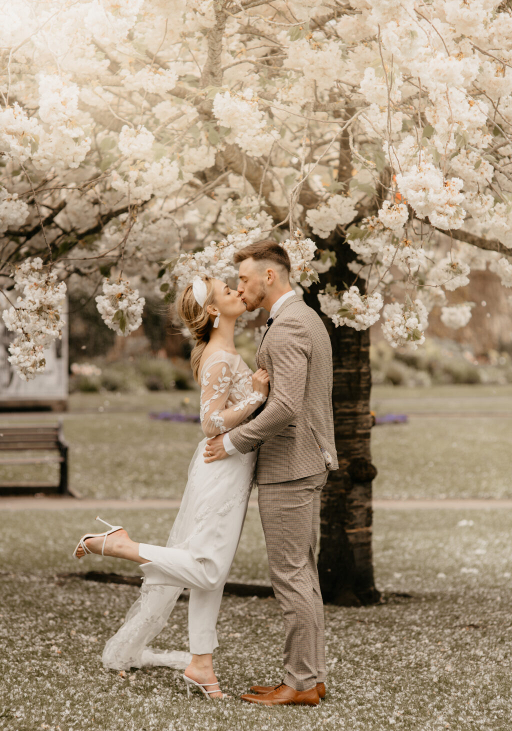 City Elopement With Bridal Jumpsuit and Vintage Wedding Car In Guildhall, Bath