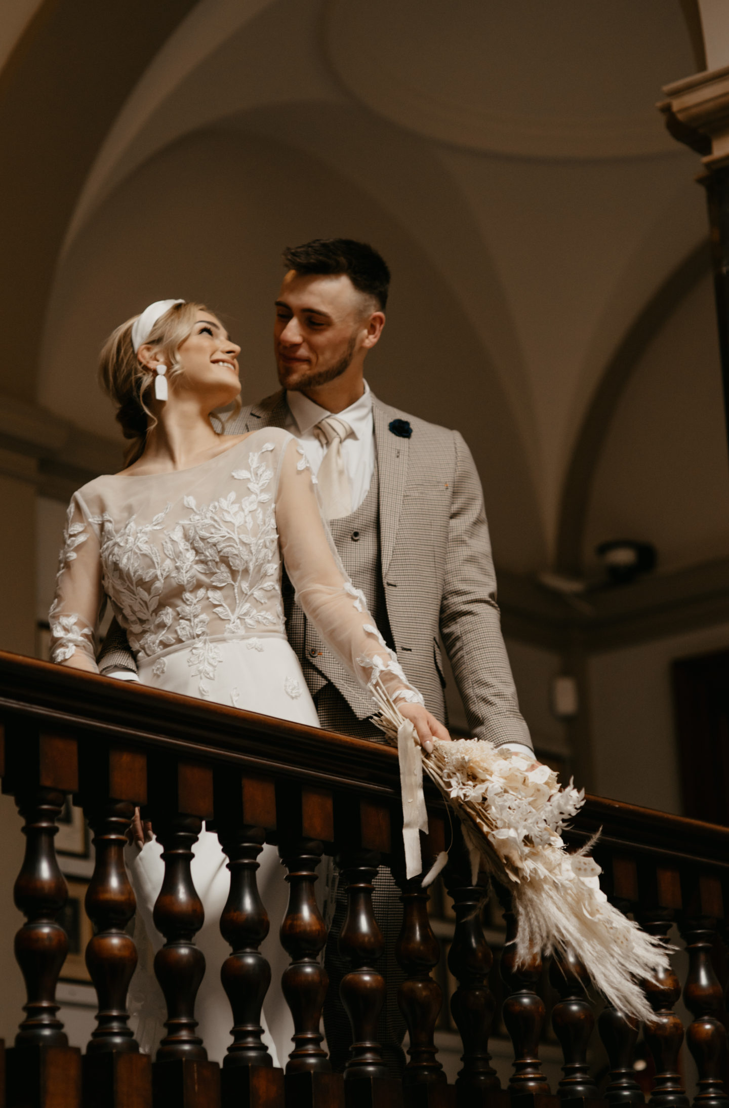 City Elopement With Bridal Jumpsuit and Vintage Wedding Car In Guildhall, Bath