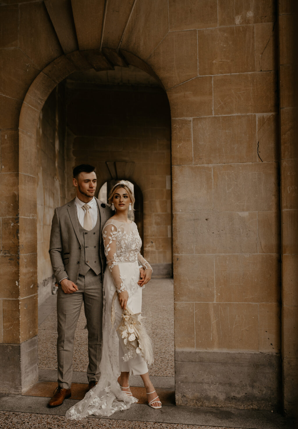 City Elopement With Bridal Jumpsuit and Vintage Wedding Car In Guildhall, Bath