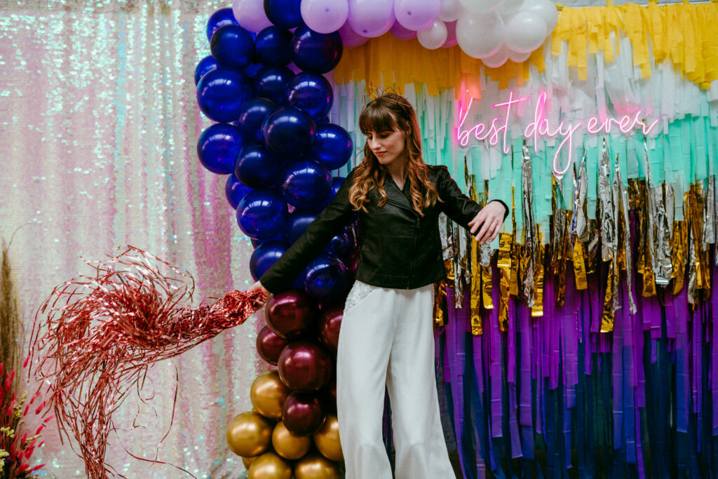 Rollerblade Disco Wedding With Bridal Jumpsuit at Silk Mill Studios, Somerset