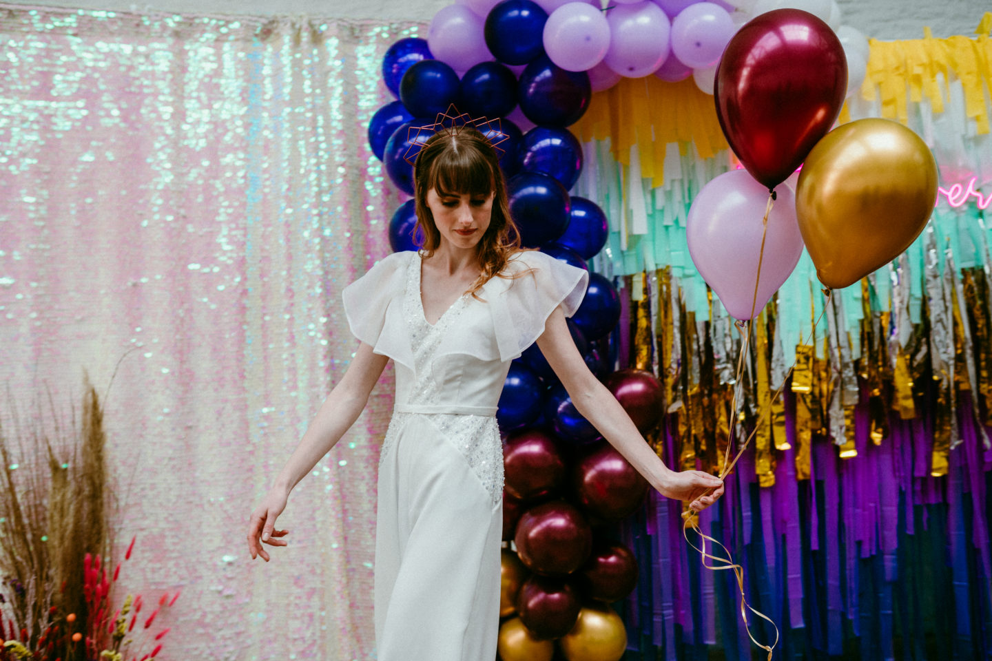 Rollerblade Disco Wedding With Bridal Jumpsuit at Silk Mill Studios, Somerset