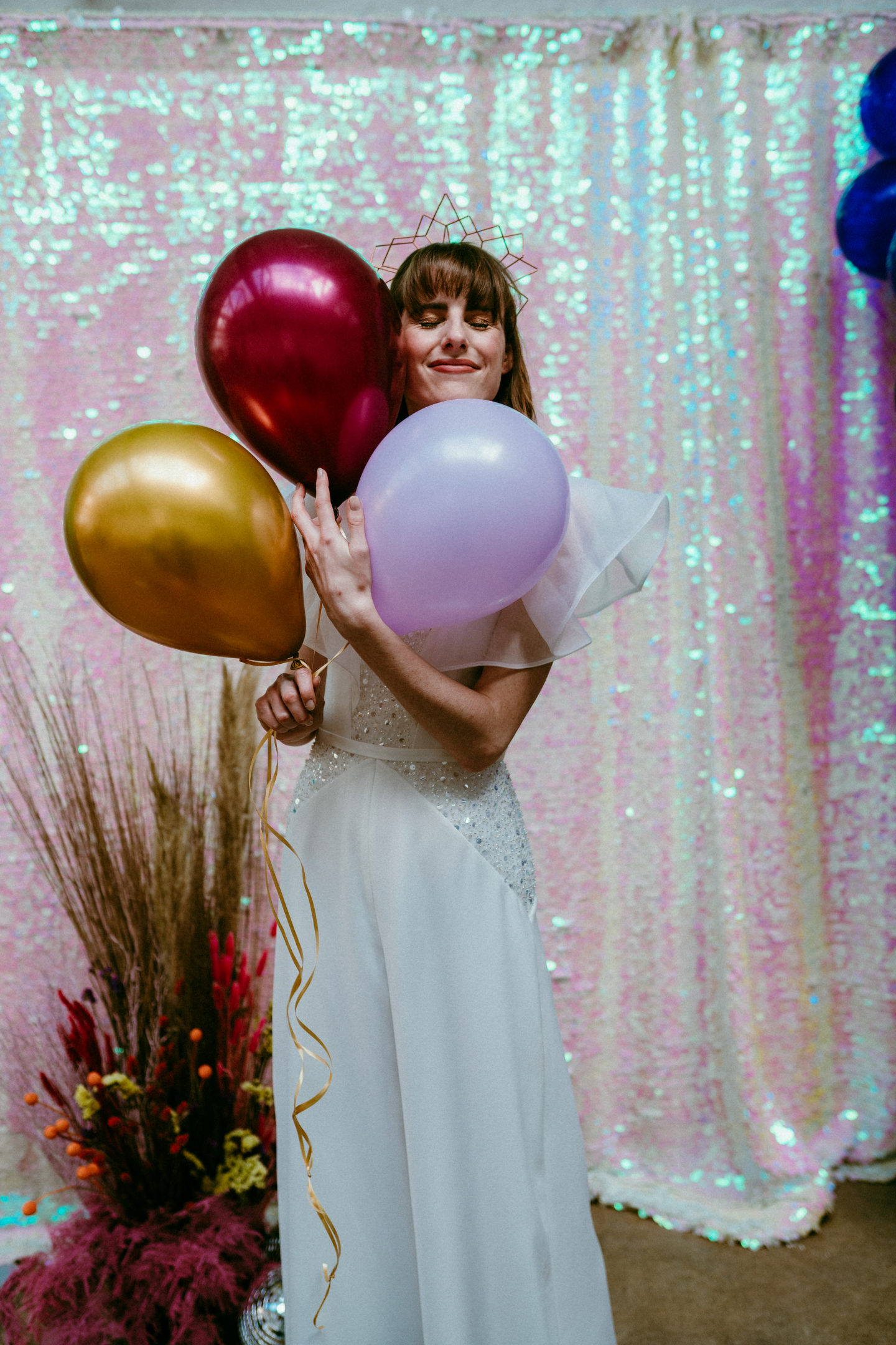 Rollerblade Disco Wedding With Bridal Jumpsuit at Silk Mill Studios, Somerset