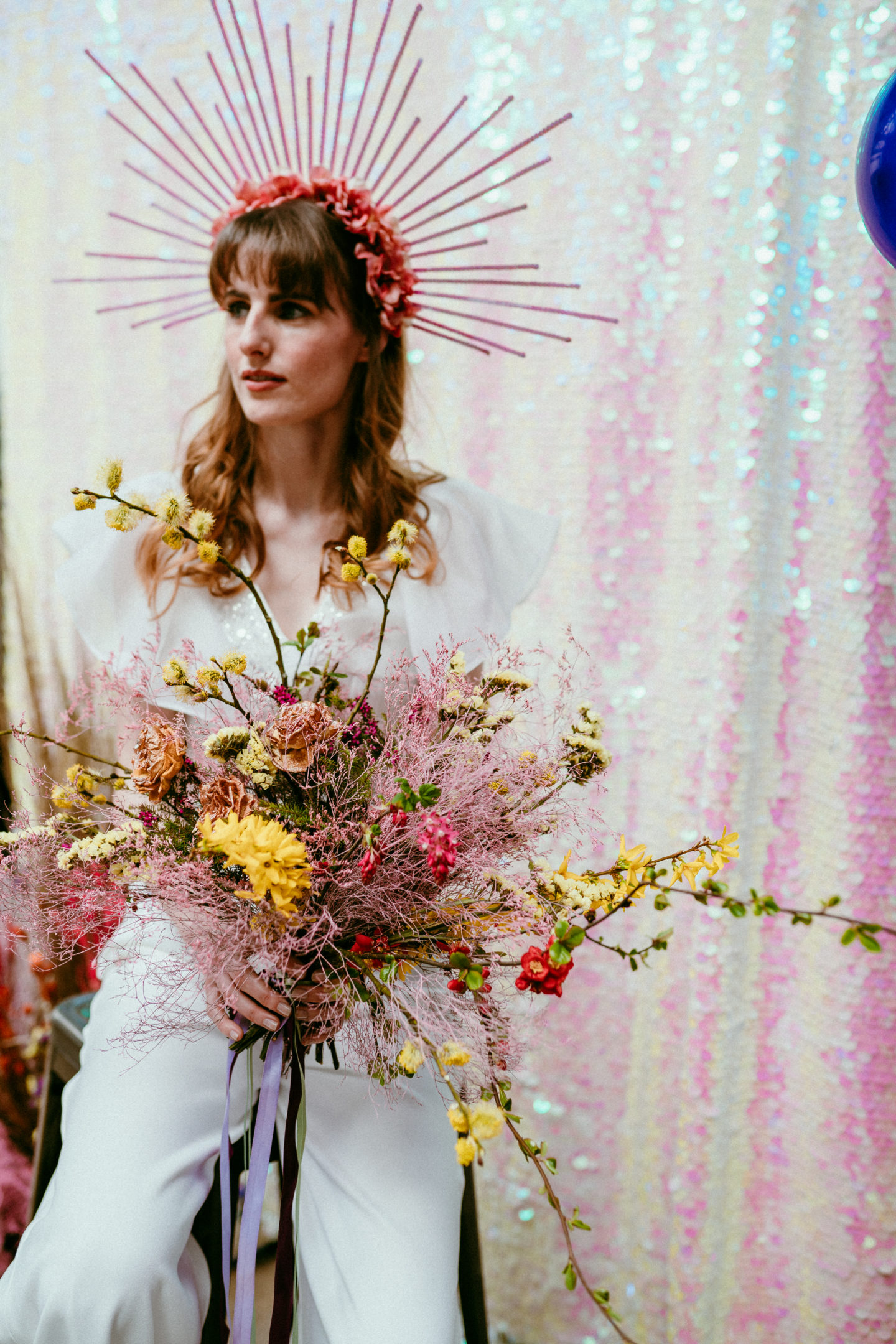Rollerblade Disco Wedding With Bridal Jumpsuit at Silk Mill Studios, Somerset