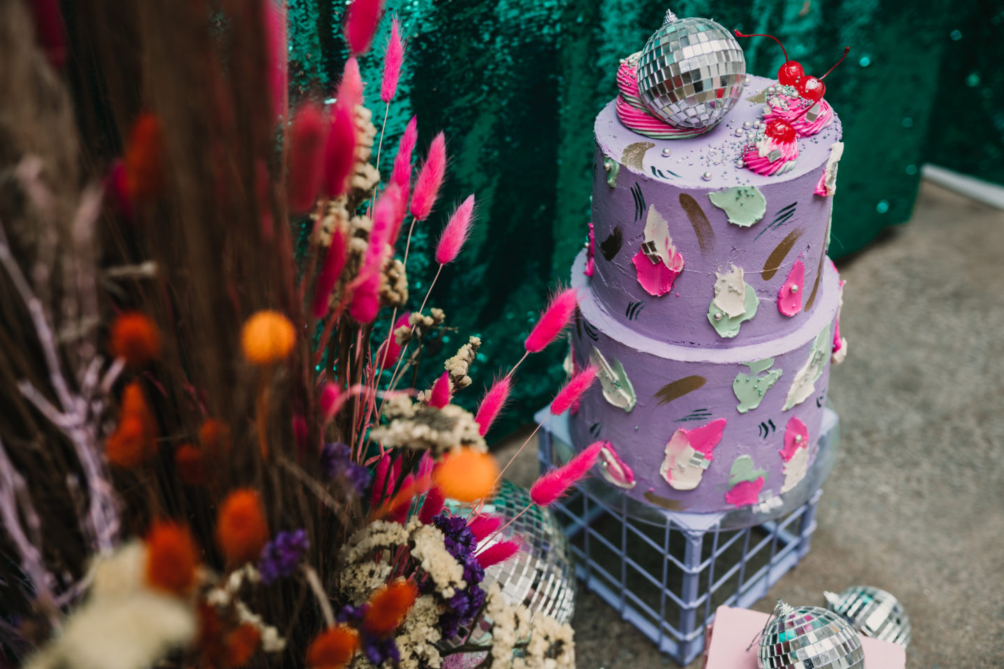 Rollerblade Disco Wedding With Bridal Jumpsuit at Silk Mill Studios, Somerset