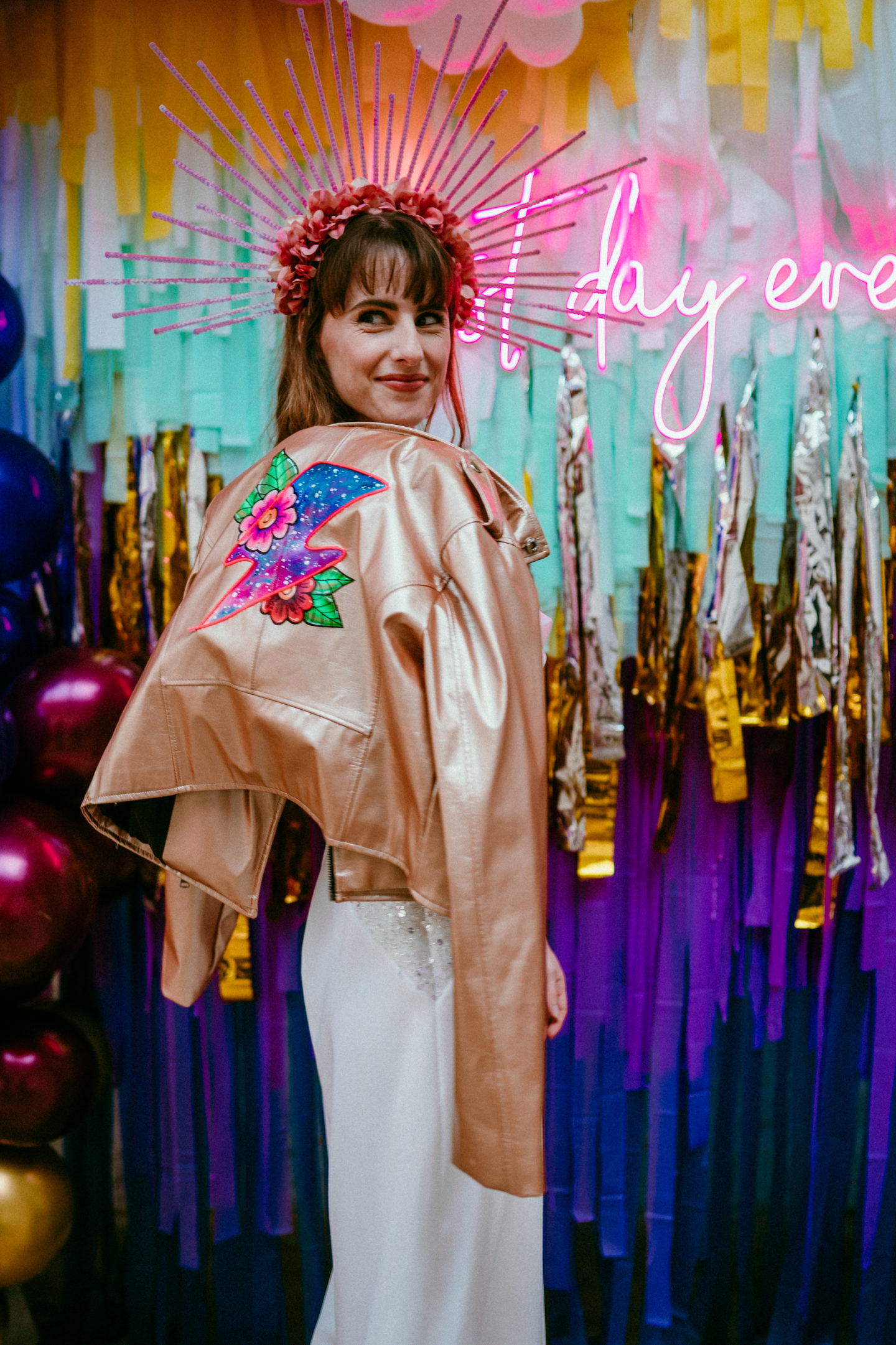 Rollerblade Disco Wedding With Bridal Jumpsuit at Silk Mill Studios, Somerset