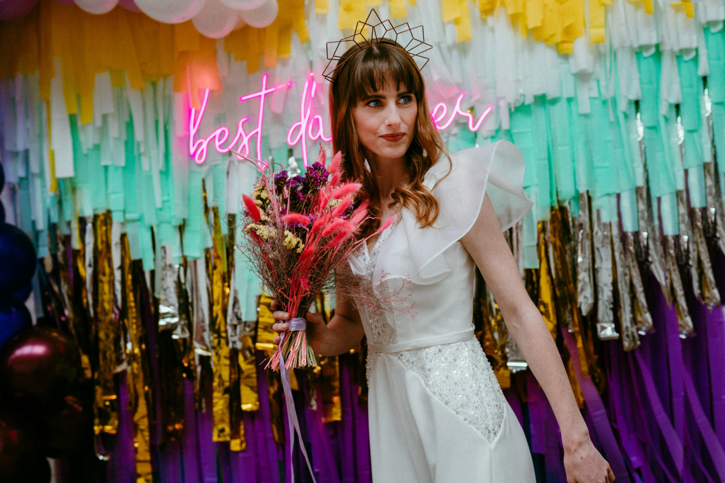 Rollerblade Disco Wedding With Bridal Jumpsuit at Silk Mill Studios, Somerset