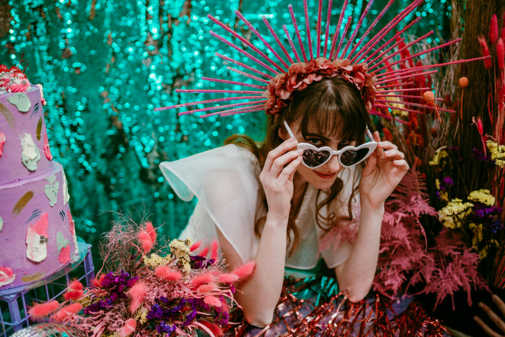 Rollerblade Disco Wedding With Bridal Jumpsuit at Silk Mill Studios, Somerset