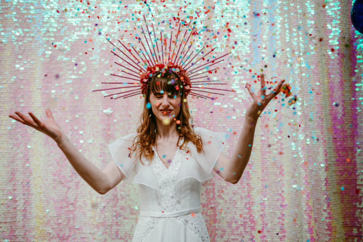 Rollerblade Disco Wedding With Bridal Jumpsuit at Silk Mill Studios, Somerset
