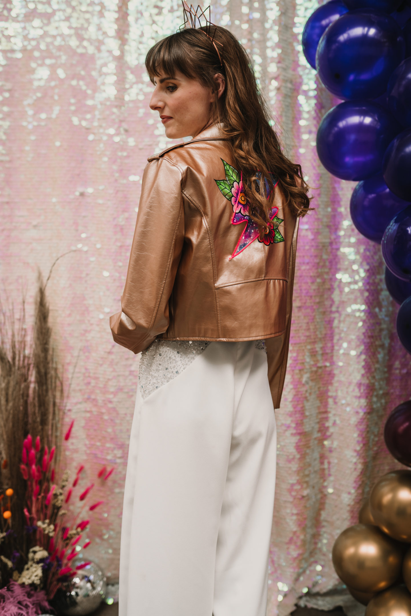 Rollerblade Disco Wedding With Bridal Jumpsuit at Silk Mill Studios, Somerset