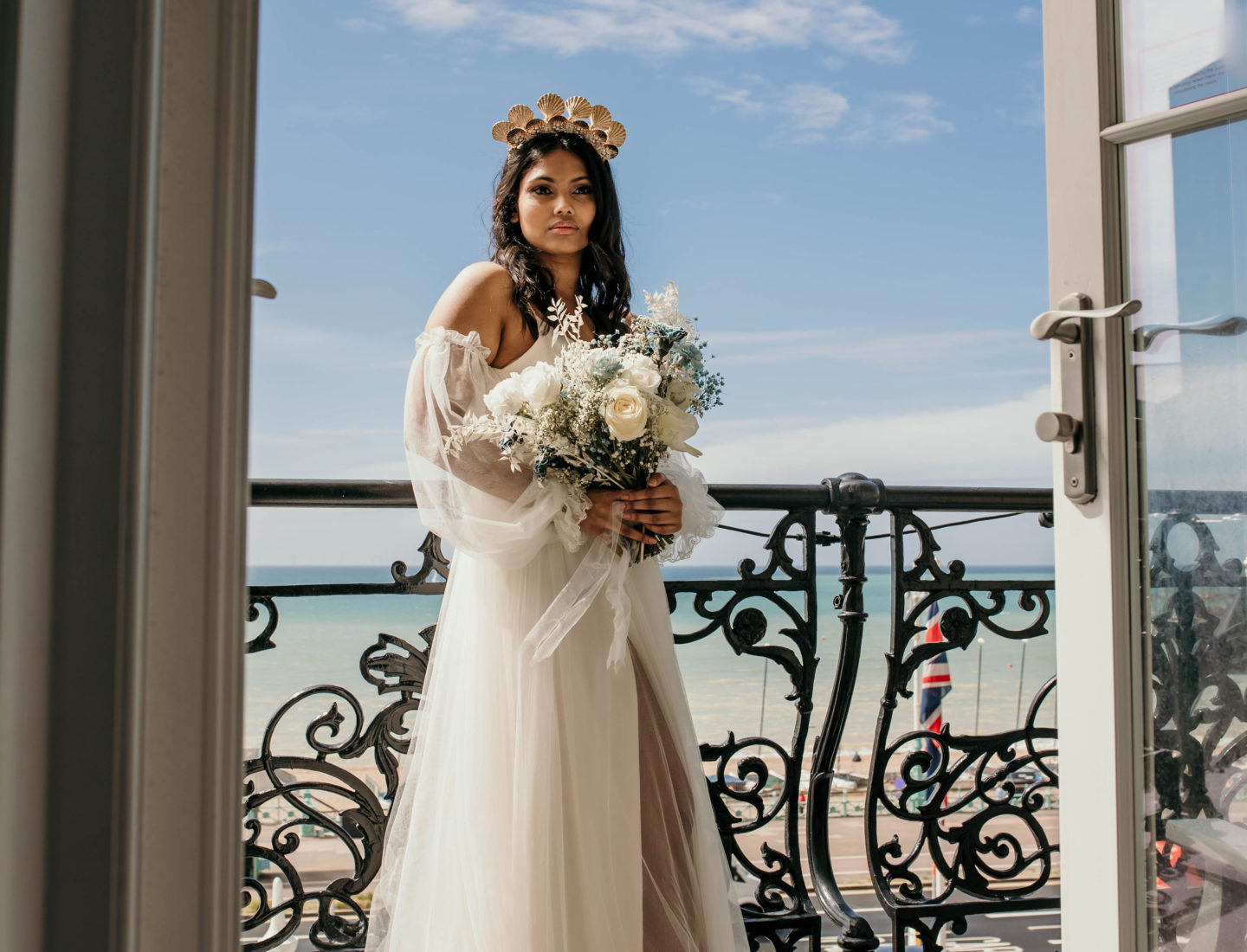 UK Beach Wedding With Bespoke Veil At The Grand Hotel, Brighton