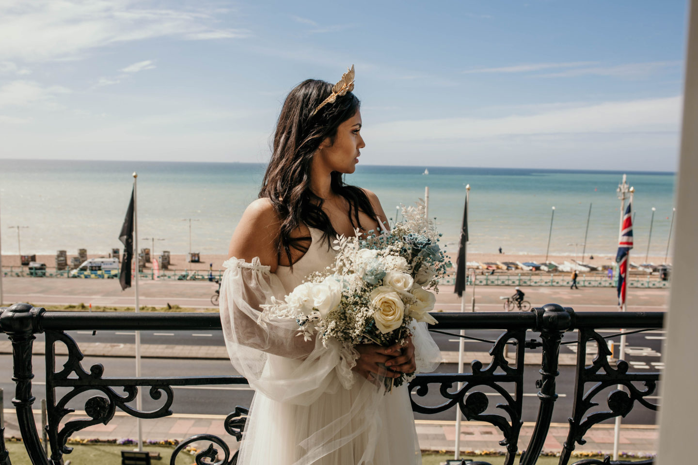 UK Beach Wedding With Bespoke Veil At The Grand Hotel, Brighton