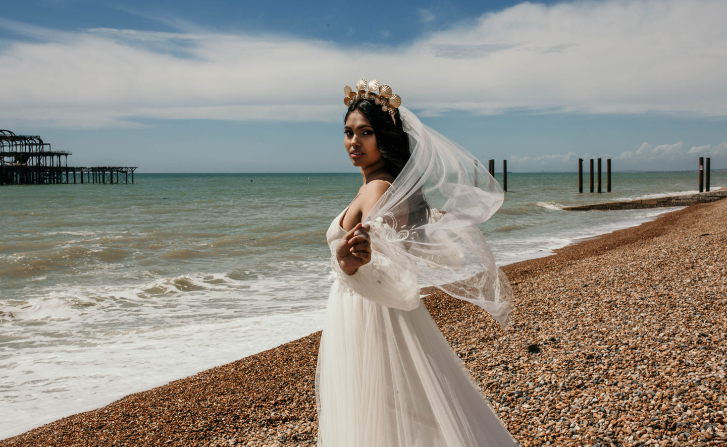 UK Beach Wedding With Bespoke Veil At The Grand Hotel, Brighton