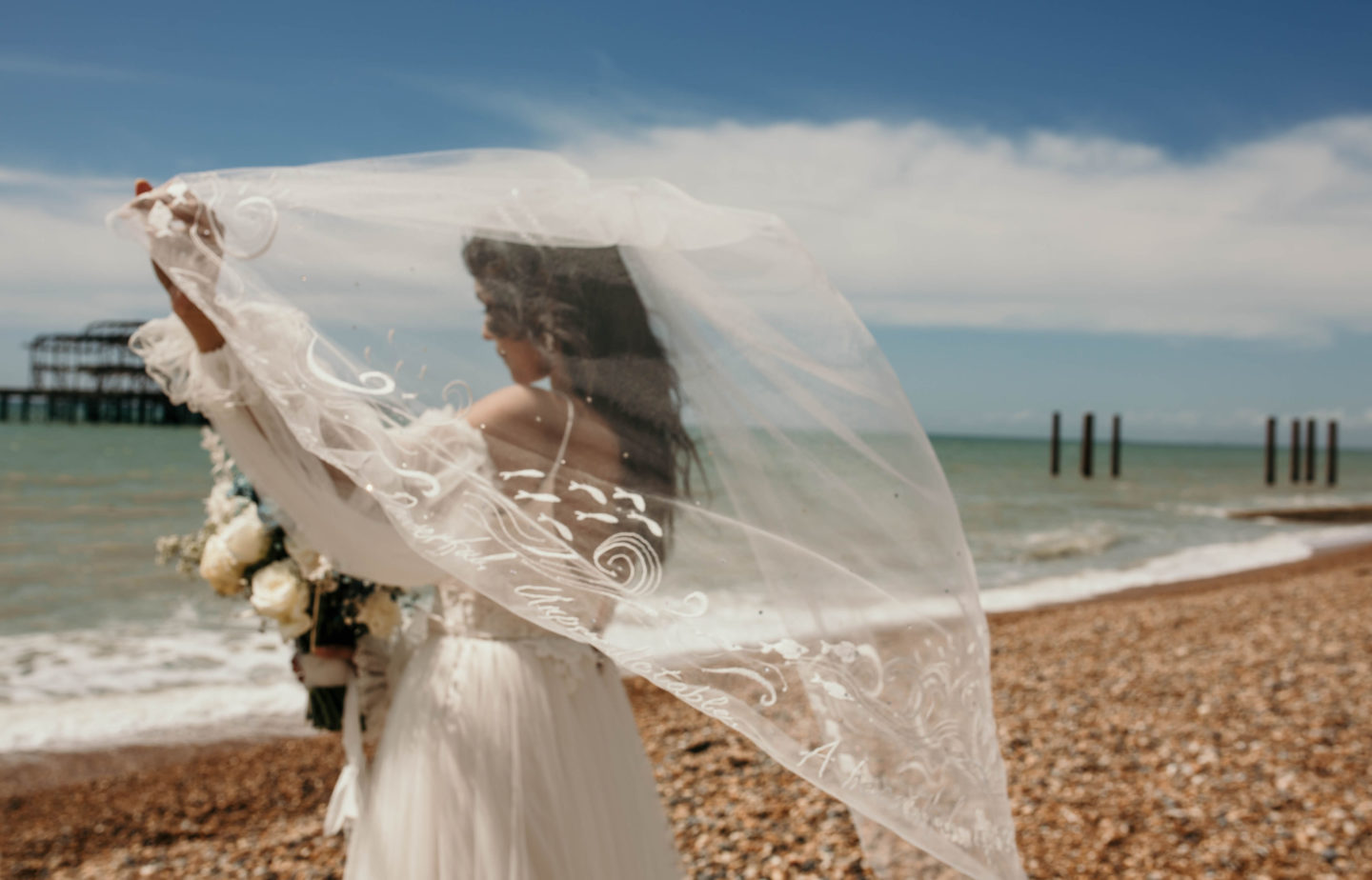 UK Beach Wedding With Bespoke Veil At The Grand Hotel, Brighton