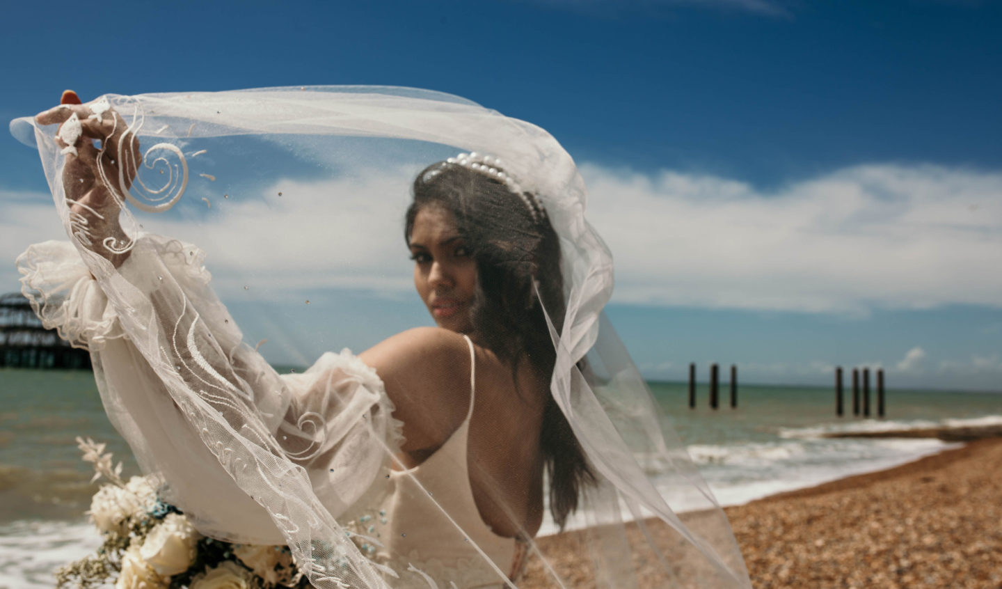 UK Beach Wedding With Bespoke Veil At The Grand Hotel, Brighton