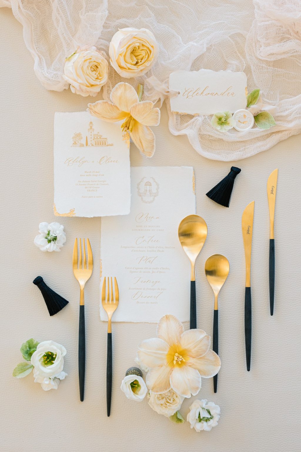 Chic Black and Gold Destination Wedding at Chateau Saint Georges, France