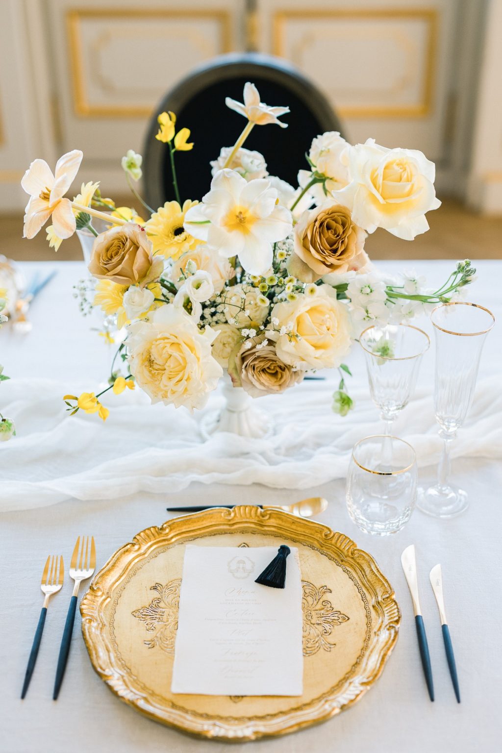 Chic Black and Gold Destination Wedding at Chateau Saint Georges, France