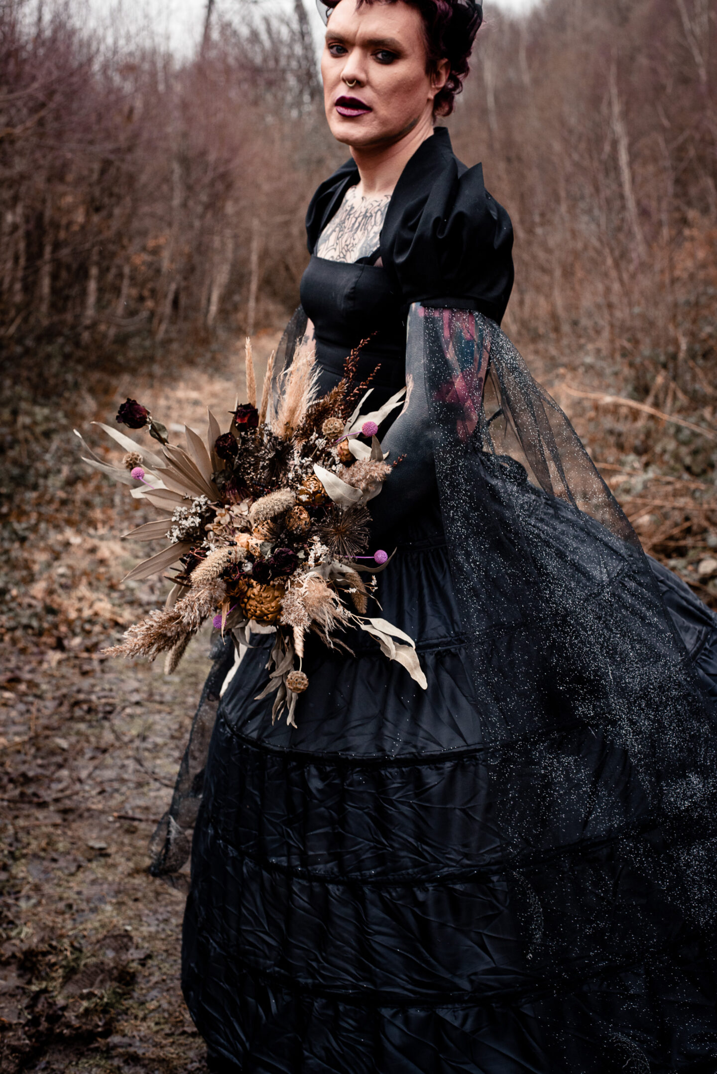 Transgender Bride With Black Wedding Dress and Goth Wedding Vibes