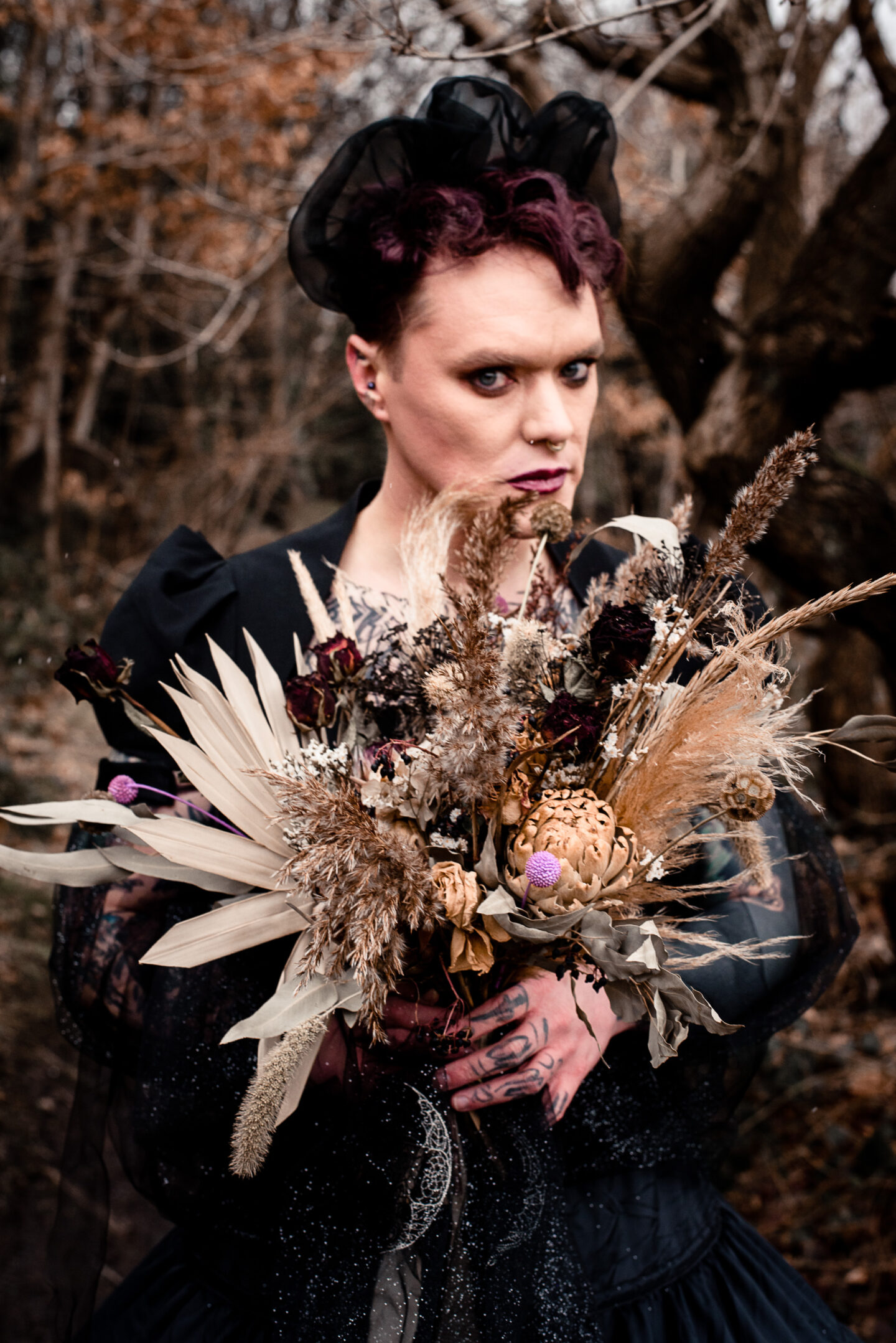 Transgender Bride With Black Wedding Dress and Goth Wedding Vibes